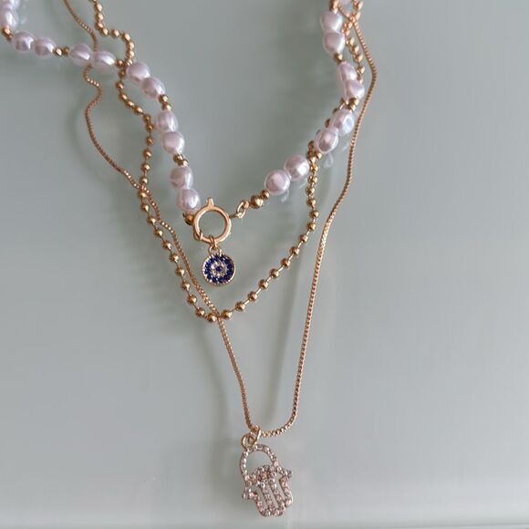 evil eye Layered Necklace Set A1415 - Picture 3 of 4